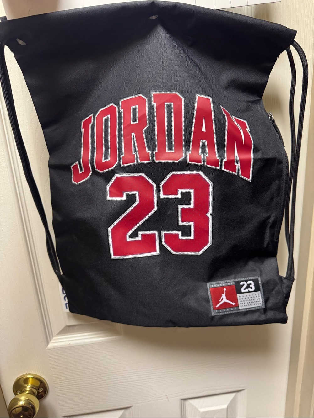 Jordan Black Red 23 Patch Drawstring Bag